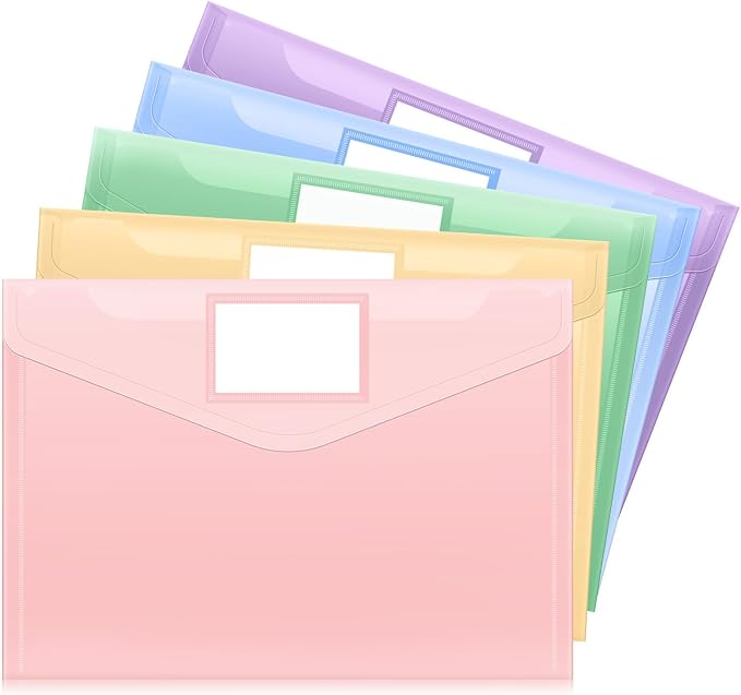 Sooez 5 Packs Plastic Envelopes Plastic File Folders, Fresh Colors by Sooez