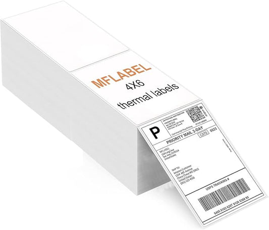 MFLABEL® 8 Stacks Fanfold 4" x 6" Direct Thermal Labels White Perforated Shipping Label (2,000 Labels per Stack) (8 Stacks)