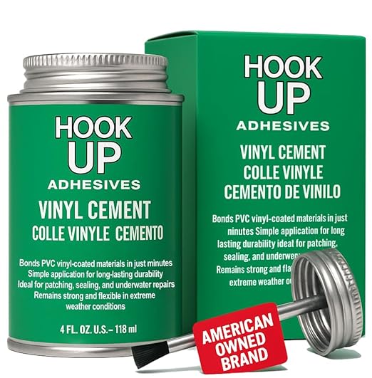 HOOK UP Adhesives Vinyl Contact Cement, Glue 4oz Waterproof, Fast-Drying Repair Adhesive for Pools, Inflatables, PVC, Air Mattresses, PVC Pipes, Tarps, Boats, Rafts, Upholstery Strong Bond, Cement-DeskLoop Office