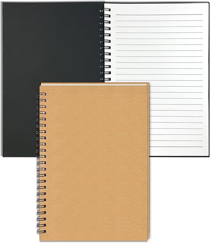 GINMLYDA Small Spiral Notebook A5, 2Pack 120 Lined Pages 8.25x5.5 Inches Spiral Journal Kraft Cover Notebooks & Writing Pads for School Home Office Aesthetic Sketch Drawing Note-DeskLoop Office