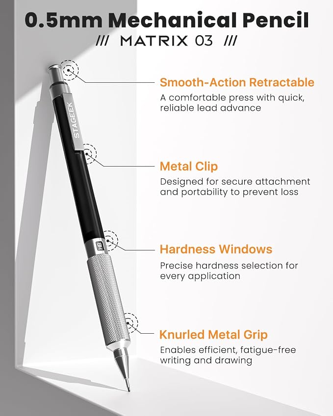 STAGEEK 0.5mm Mechanical Pencil, Metal Art & Drafting Pencil - Image 2