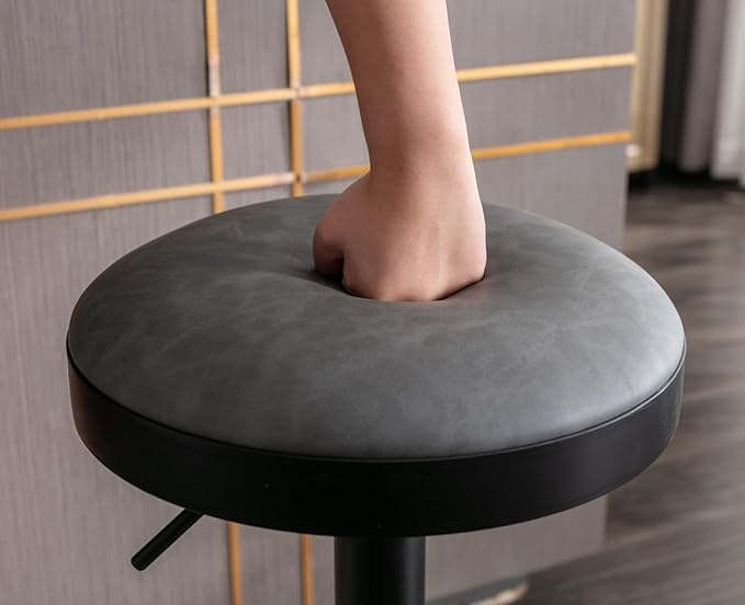 Round Swivel Counter Height Bar Stools Set of 4 Modern Adjustable Barstools Backless PU Leather Bar Chairs Industrial Island Chairs with Metal Base/Footrest for Kitchen Island/Pub/Bar, Grey-DeskLoop Office