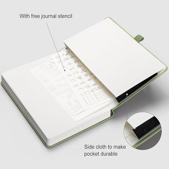 AHGXG Bullet Dotted Journal - 320 Numbered Pages Dot Grid Notebook A5 Thick Journal, 100gsm Thick Dotted Paper, Leather Hardcover,Inner Pocket, 5.75'' × 8.38''-LightGreen-DeskLoop Office