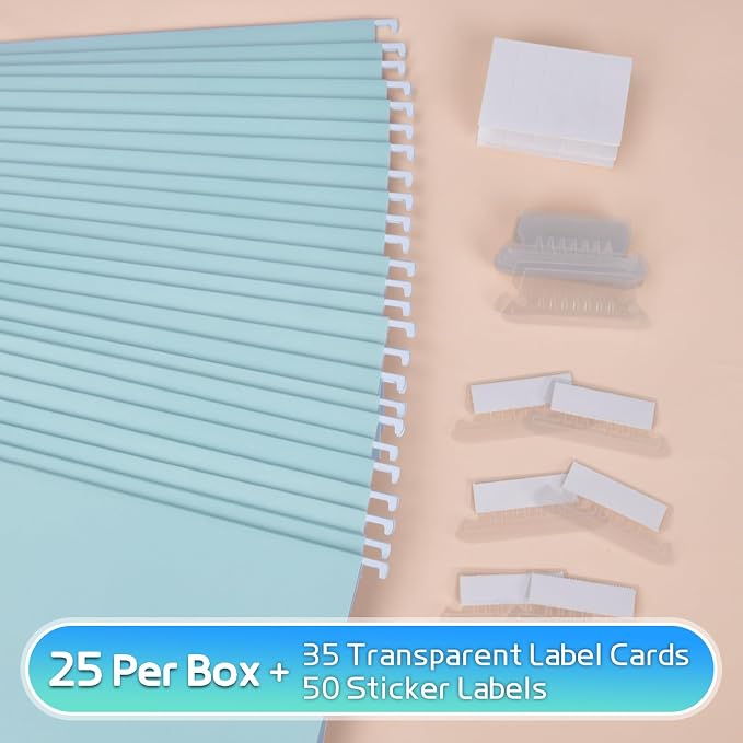 25-Pack Hanging File Folders, Letter Size, Includes 35 Transparent Label Cards - Image 2