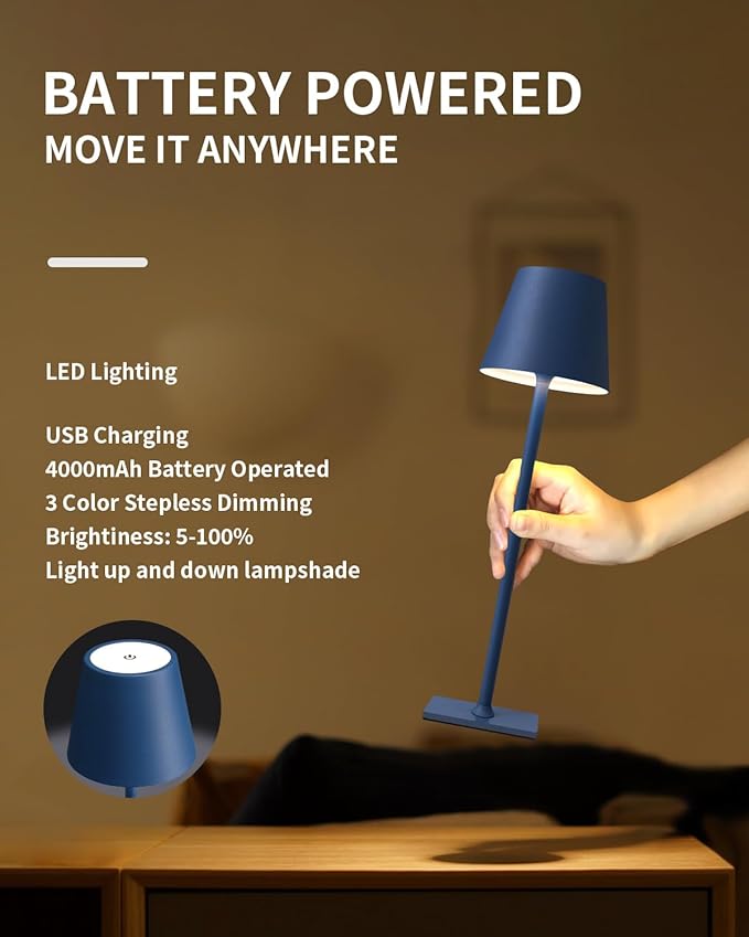 KDG 2 Pack Cordless Table Lamp, Portable LED Desk Lamp, 4000mAh Battery Operated - Image 4