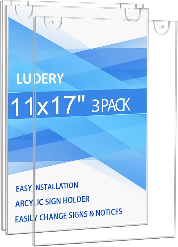 Acrylic Sign Holder 11x17 Vertical, Wall Mount Document Holder, Restaurant by Ludery