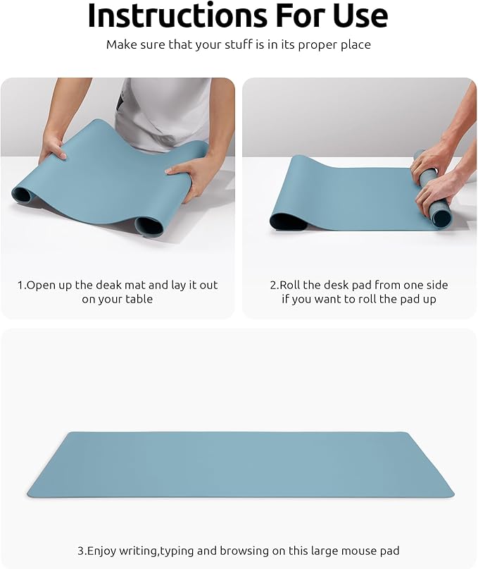 YSAGi Leather Desk Protector, Office Mat, Large Mouse Mat, Non-Slip PU Leather Blotter, Laptop Desk Pad, Waterproof Writing Pad for Office and Home (Ice Blue, 23.6" x 13.8")-DeskLoop Office