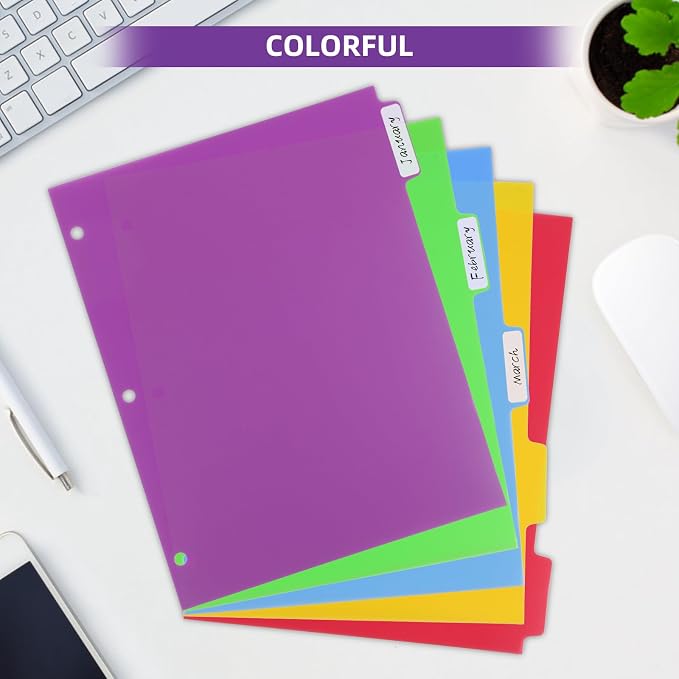 Colorful Binder Dividers with Tabs, Plastic Index with 5-Tabs, - Image 6