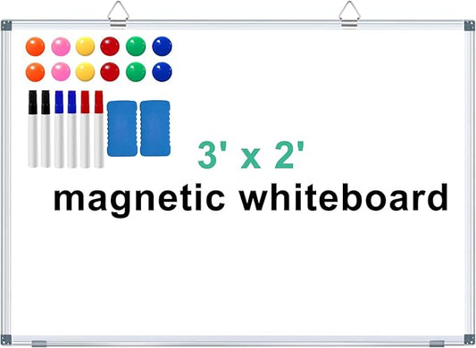 H-Qprobd 3' x 2' Magnetic Whiteboard Large Dry Erase White Board 36"x24" Aluminum Presentation Whiteboard with Long Pen Tray, 6 Markers, 2 Erasers &12 Magnets-DeskLoop Office