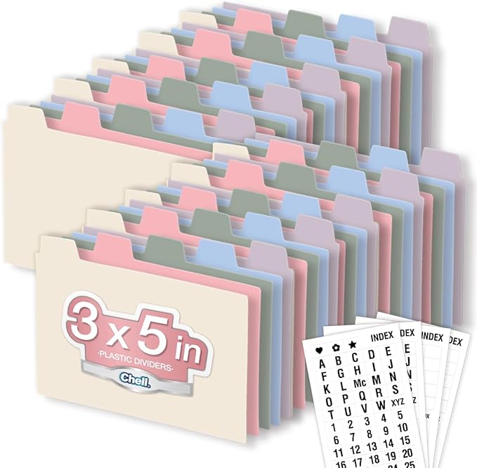 Chell 3x5 Plastic Index Card Dividers, Morandi Colors, Heavyweight Poly Index by chell
