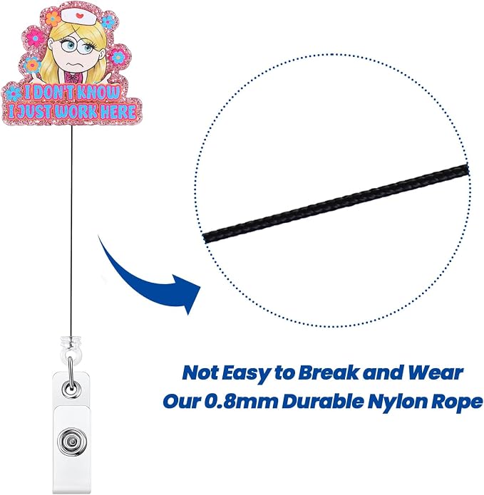 I Don't Know I Just Work Here Funny Nurse Badge Reel, Cute Retractable ID Badge - Image 5