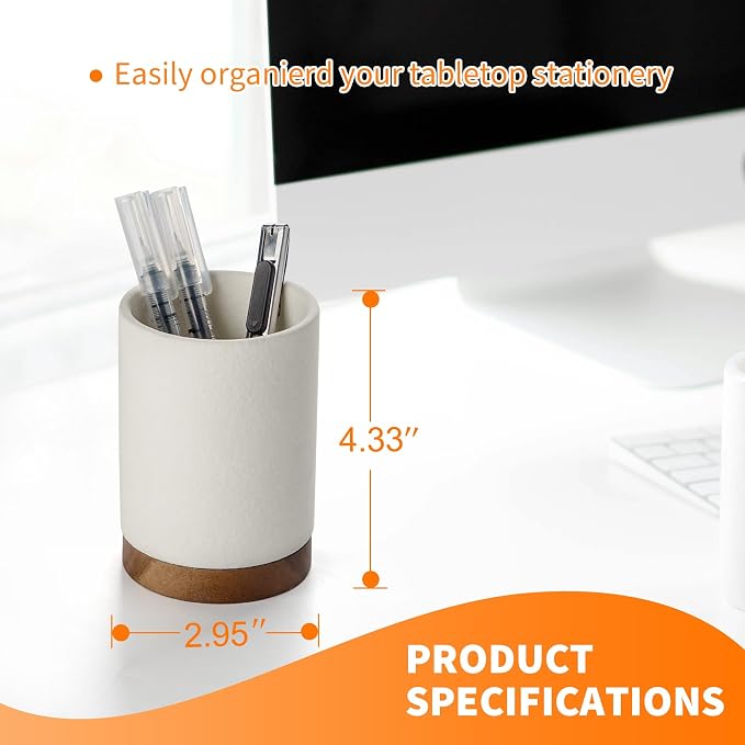 Ceramic Pen Holder for Desk, Pencil Cup Organizer and Makeup Brush Holder - Image 2
