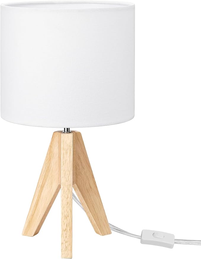 EDISHINE Small Cute Table Lamp, Wood Tripod Nightstand Lamp, Mid Century - Image 8