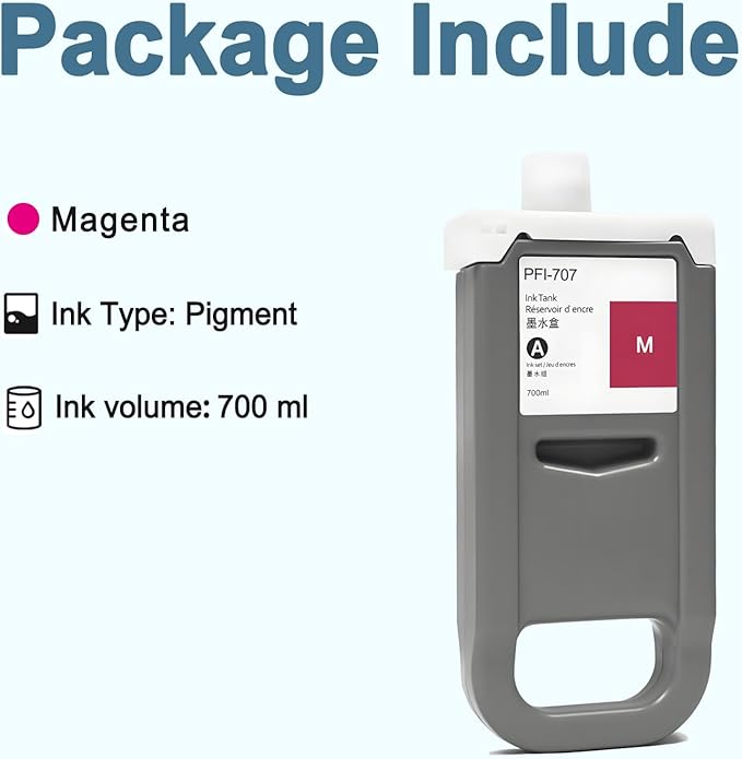PFI-707 Ink Cartridge PFI707 Ink Tank Compatible with Canon imagePROGRAF PF830, iPF840, iPF850 CAD Plotters 700 ML (1-Pack, Magenta)-DeskLoop Office