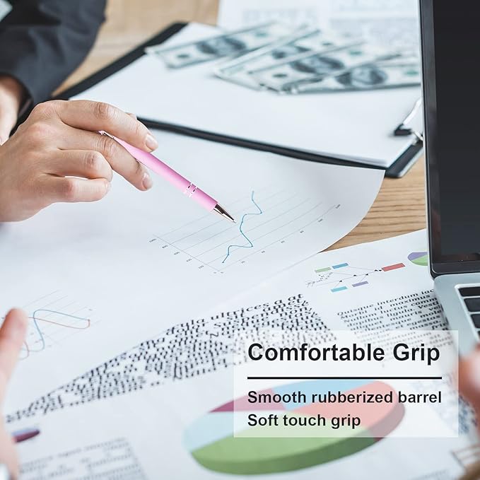 Ballpoint Pen with Stylus Tip, Soft Touch Click Metal Pen, 1.0mm Medium Point, Black Ink, 12 Count(Light Purple)-DeskLoop Office