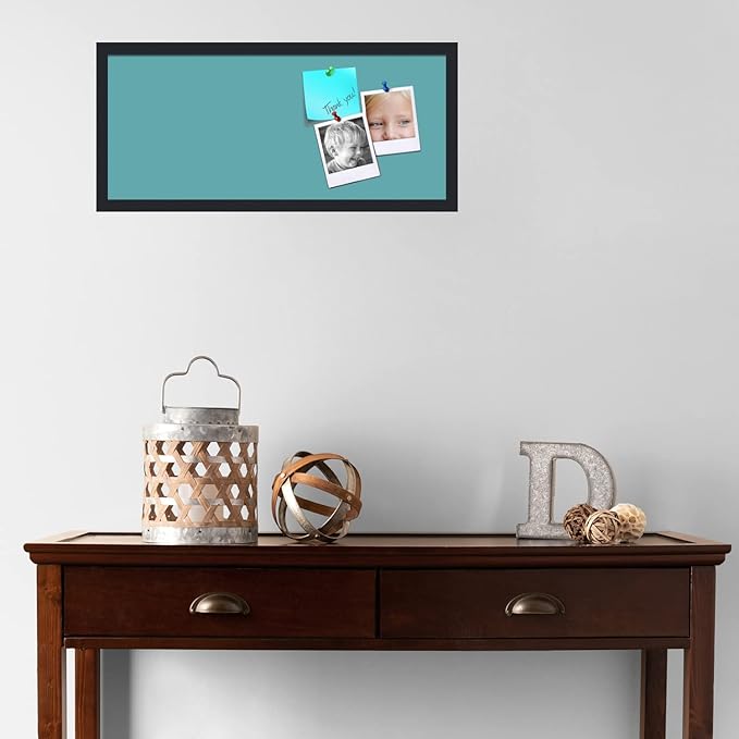 PinPix 28x12 Inch Cork Bulletin Board. This Decorative Framed Pin Board Comes with Aqua Pastel Design and a Satin Black Frame. Ideal for Home Office Decor or Message Board (PinPix-1806)-DeskLoop Office