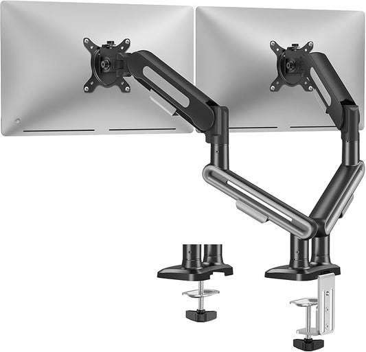 MOUNTUP Dual Monitor Mount Holds 4.4-26.5lbs, Heavy Duty Monitors Arm for 39 37 34 32 27inch, Gas Spring Monitor Stand for 2 Monitor, Height Adjustable Monitors Desk Mount with C-Clamp＆Grommet Base-DeskLoop Office