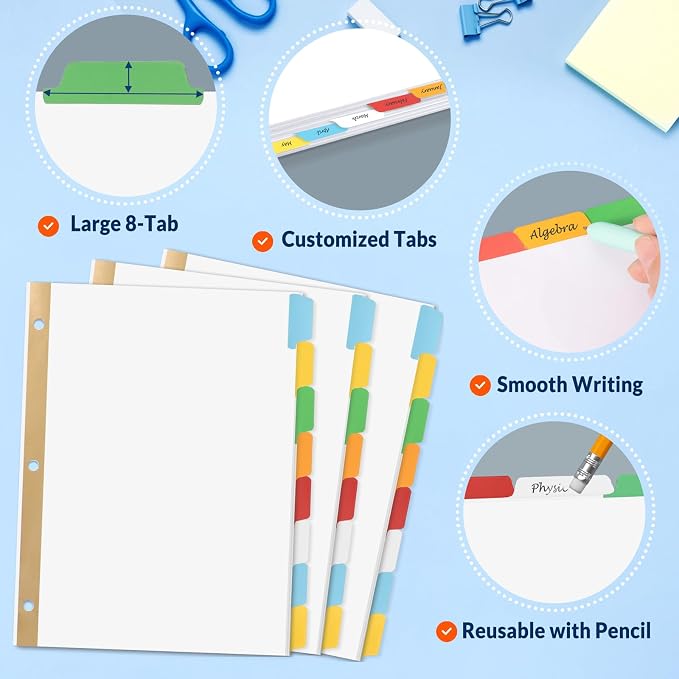 SUNEE Binder Dividers with Colorful Write On & Erase Tabs - Image 5