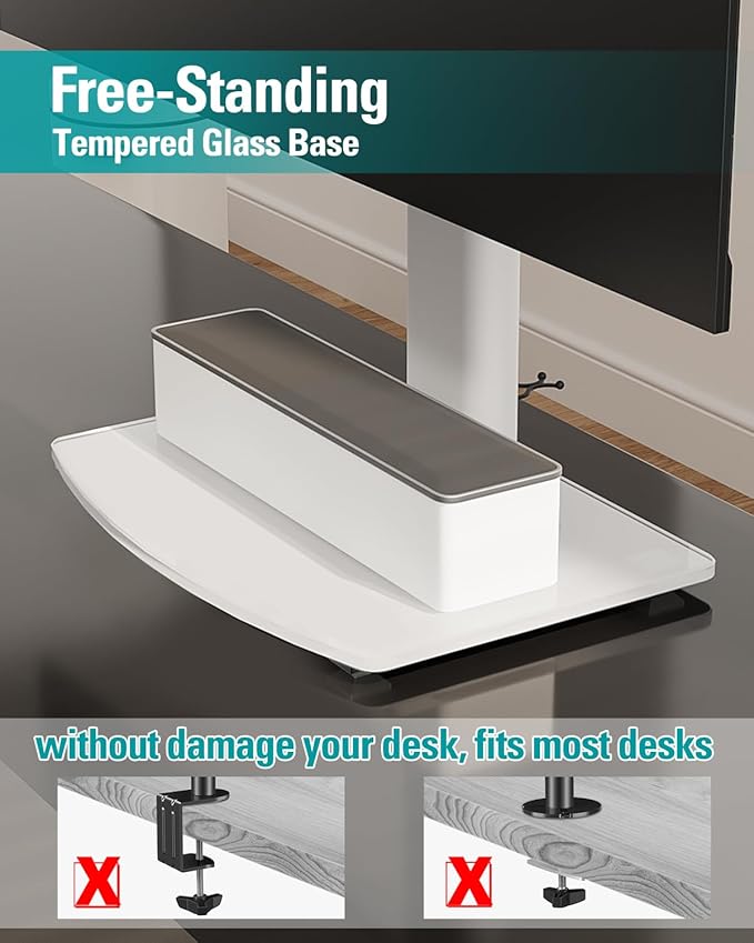 MOUNT PRO Single Monitor Stand Fits Max 32 inch Screen, Free-Standing Computer Desk Stand, Display Mount with Height Adjustable, Swivel, Tilt, Rotation, VESA Monitor Stand 100x100, White-DeskLoop Office