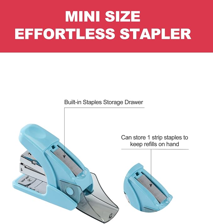 PAPERPAL Effortless Mini Stapler Set, 20 Sheet Capacity, Light Blue | Mini - Image 3