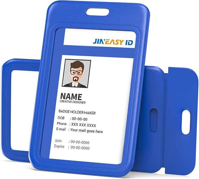 JINEASY ID 2 Pack Royal Blue Hard Plastic ID Badge Holder Vertical ID Holder - Image 3