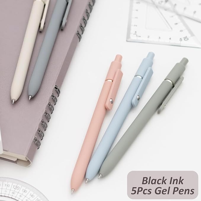 Gel Pens, 5Pcs 0.5mm Fine Point Pens With Smooth Wirting,Quick Dry Aesthetic Pens For Journaling, Ballpoint for Office School Supplies,Gifts for Women Men Student(Morandi)-DeskLoop Office