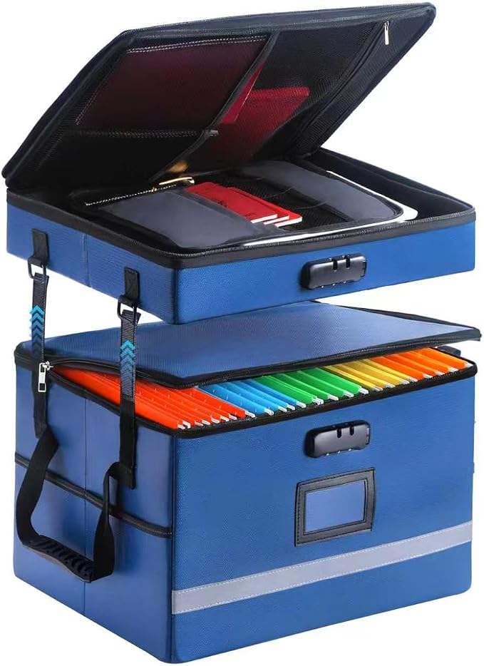 EXLIFBAG 2 Layer File Box with Lock, Portable Document Organizer Box with Handle by EXLIFBAG