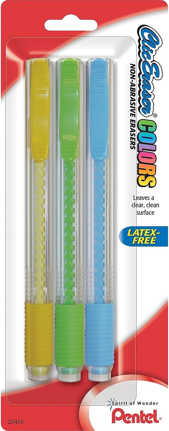 Pentel ZE21TBP3M Clic Eraser Pencil-Style Grip Eraser Assorted 3/Pack, - Image 2