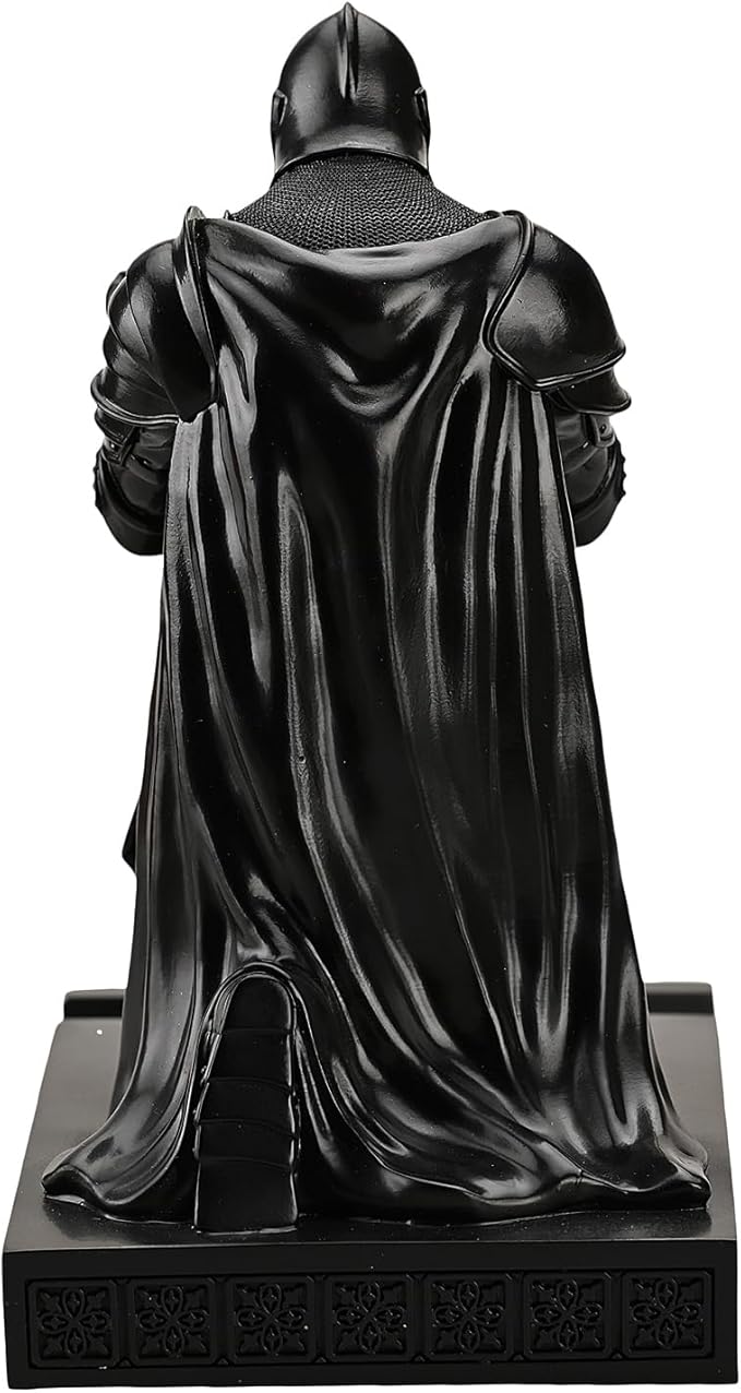 Medieval Armored Warrior Wearing Outerwear, Mobile Phone Stand Knight Pen Holder Desk Organizers, Resin Bookends Paperweight with a Letter Opener for Desk (Black)-DeskLoop Office