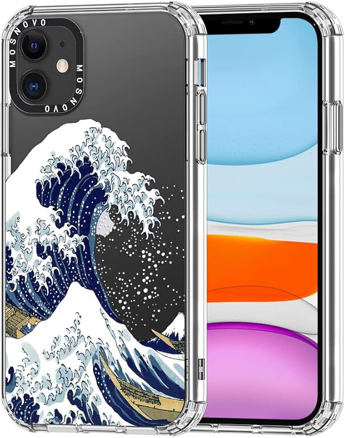 MOSNOVO Case for iPhone 11, [Buffertech 6.6ft Military-Grade Drop Protection] [Anti Peel Off Tech] Clear TPU Bumper Phone Case Cover Design - Great Wave-DeskLoop Office