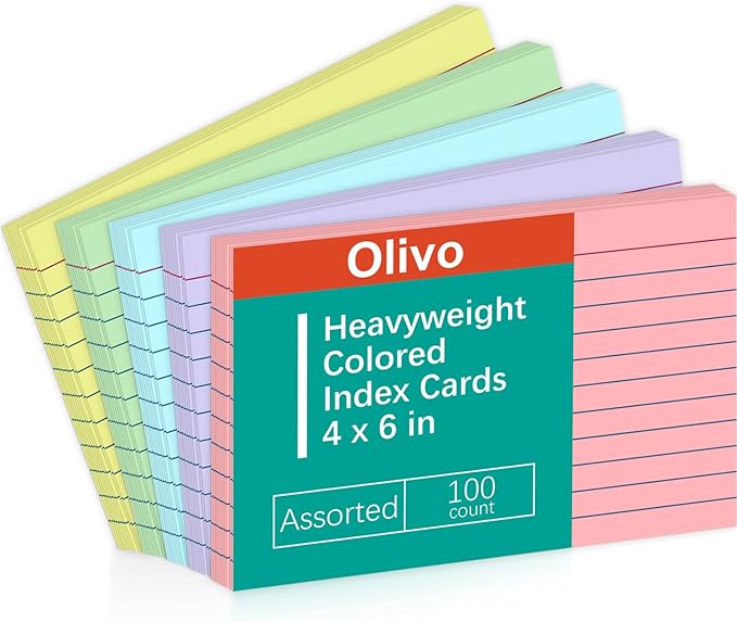 Colored Index Cards 4x6 Lined Ruled Flash Note Cards 100 Count, 5 Pastel Colors by Unknown