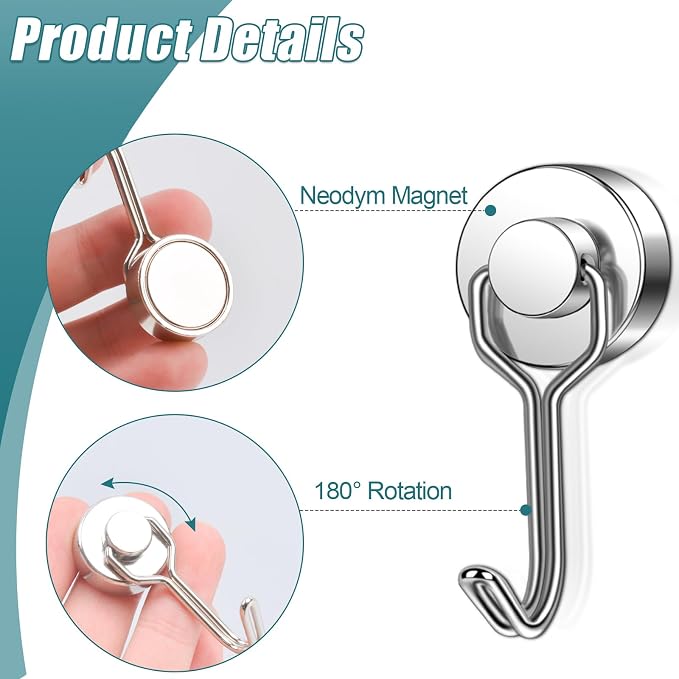 MAGXCENE 24 Pack Swivel Swing Magnetic Hooks, Strong Neodymium Magnetic Hooks - Image 2