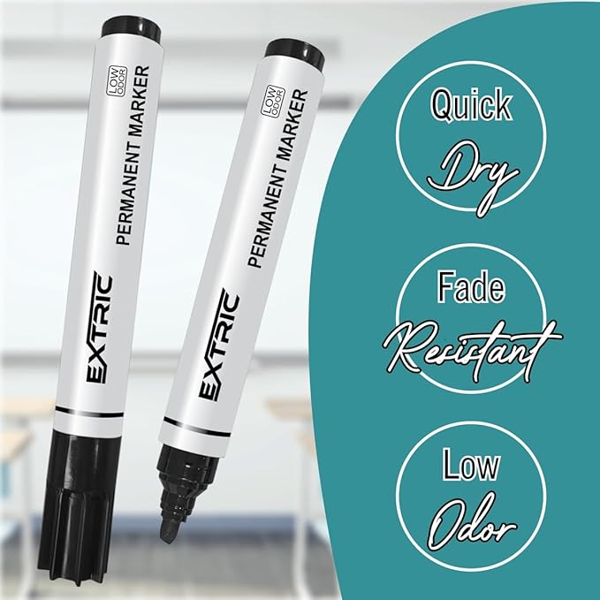 EXTRIC Permanent Markers Chisel Tip, Quick Drying Ink, Works on Paper, Metal - Image 3