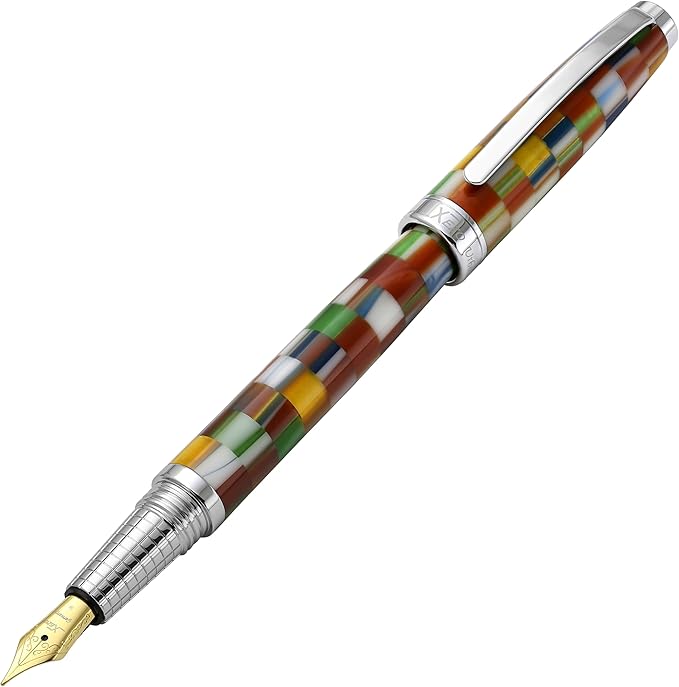 Xezo Urbanite II Fountain Pen, Medium Nib. Jazzy Multicolor Color with Chrome Plating. Handcrafted, Limited Edition, Serialized-DeskLoop Office