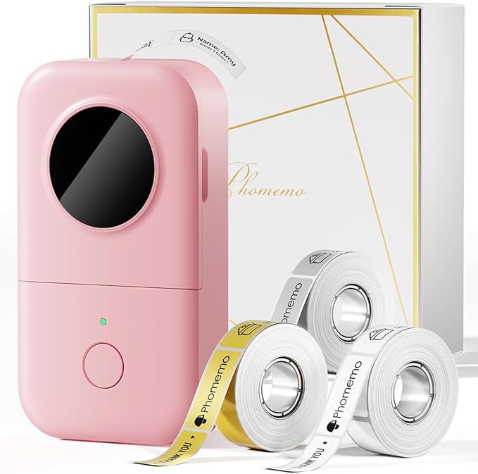 Phomemo D30 Label Maker Machine with 3 Tapes - White Clear Gold Labels, Portable Handheld Bluetooth Mini Label Maker Printer, Multiple Templates for Smartphone Thermal Small Label Printer Rechargeable