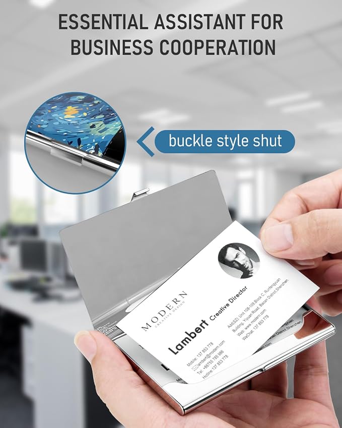 Business Card Metal Slim Organizer, Professional Stainless Steel Square Pocket - Image 5
