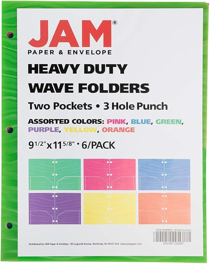 JAM PAPER Heavy Duty Plastic 3 Hole Punch Pocket Folders - Image 2