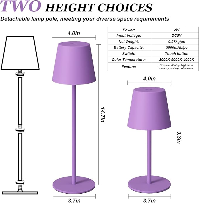 Kakanuo Cordless Table Lamp Rechargeable Purple - Image 5