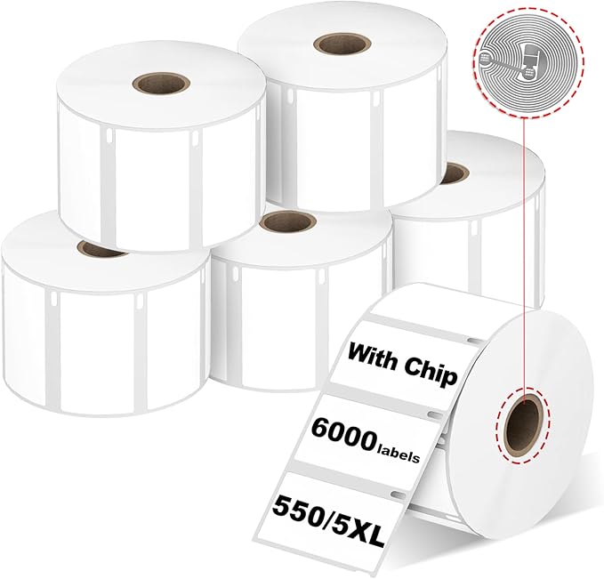 RGiNK for DYMO 550 Labels (30334 with RFID Chip) Multipurpose Barcode Labels (2-1/4" x 1-1/4"), Perforated, Compatible with DYMO Labelwriter 450 4XL 550&5XL 550 Turbo Printers [6 Rolls, 6000 Tags]-DeskLoop Office