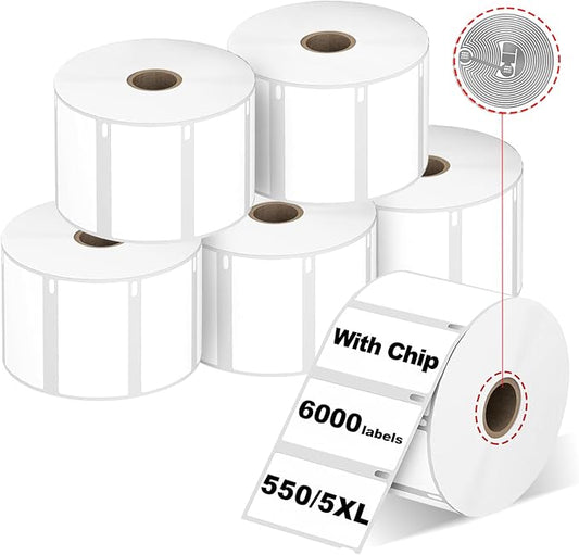 RGiNK for DYMO 550 Labels (30334 with RFID Chip) Multipurpose Barcode Labels (2-1/4" x 1-1/4"), Perforated, Compatible with DYMO Labelwriter 450 4XL 550&5XL 550 Turbo Printers [6 Rolls, 6000 Tags]-DeskLoop Office