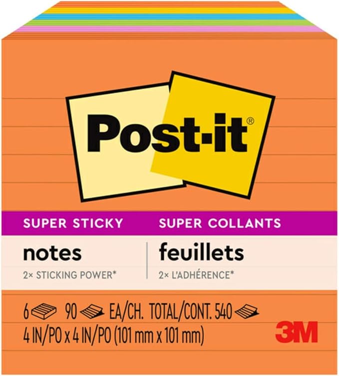 Post-it Super Sticky Notes, 4 x 4 in, Neon Fizz, 6 Lined Pads | School Supplies - Image 12