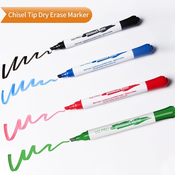 VIZ-PRO Dry Erase Marker Starter Set, Low-Odor Whiteboard Pens, Eraser and - Image 3