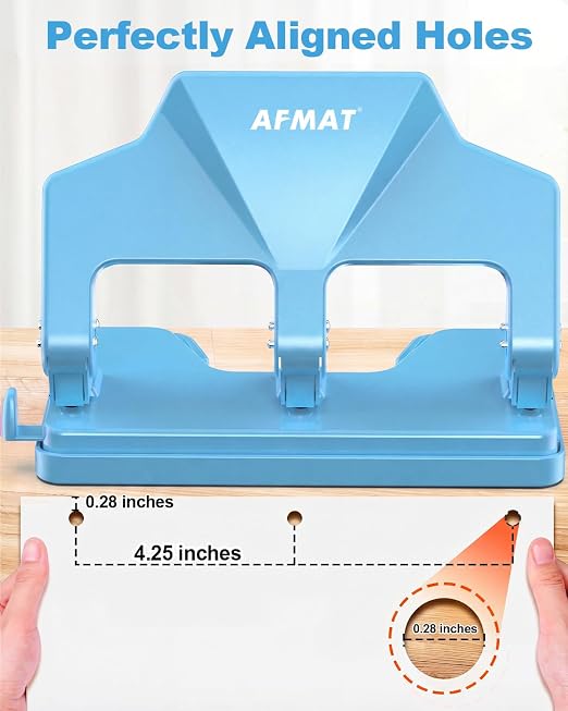 AFMAT 3 Hole Punch Heavy Duty, 40-Sheet Three Hole Punch, 50% Reduced Effort - Image 5