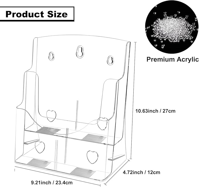 2 Pack Acrylic Brochure Holder 8.5 x 11 in, 2 Tier Brochure Display Stand with Removable Divider for 4 x 9 in Trifold Pamphlets, acrylic flyer holder 8.5 x 11 Stands for Flyer, Pamphlet, Magazine-DeskLoop Office