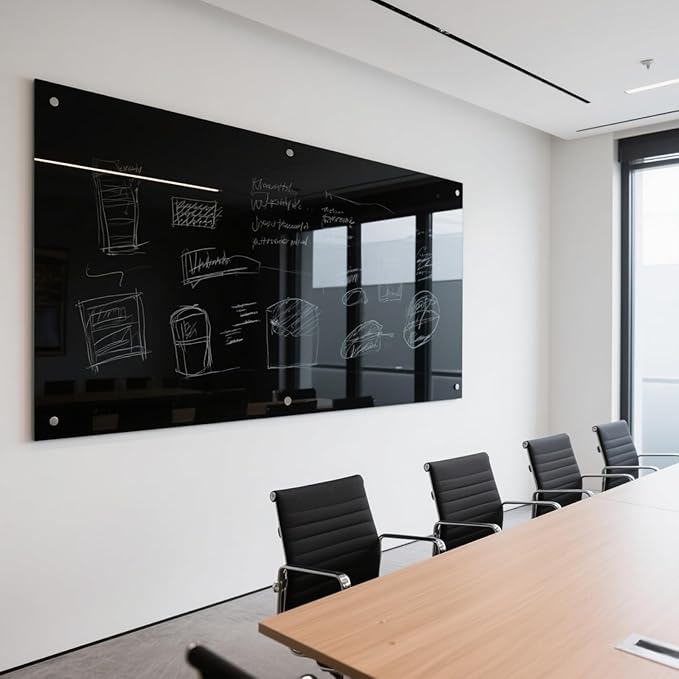 KIZZBY Black Glass Dry Erase Board - Magnetic Blackboard for Wall, 72"x36" Large Frameless Black Whiteboard for Office, Home & School-DeskLoop Office
