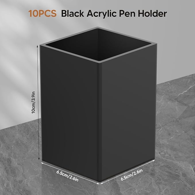 10Pack Black Acrylic Pen Holder, Desktop Pencil Organizer Makeup Brush Holder - Image 2