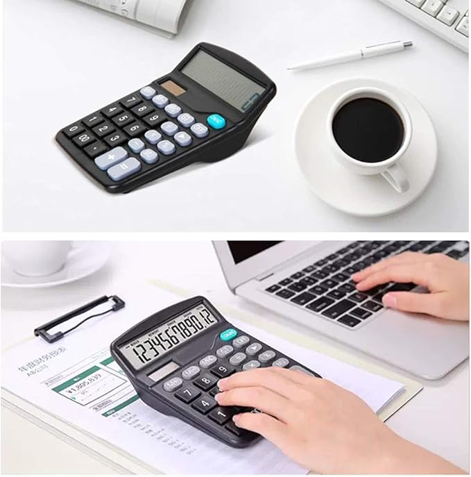 5 Pack Calculators Large Display for Desk, Solar Calculator, Basic 12 Digit Big Button Office Calculator(Black)(AA Battery Included)-DeskLoop Office
