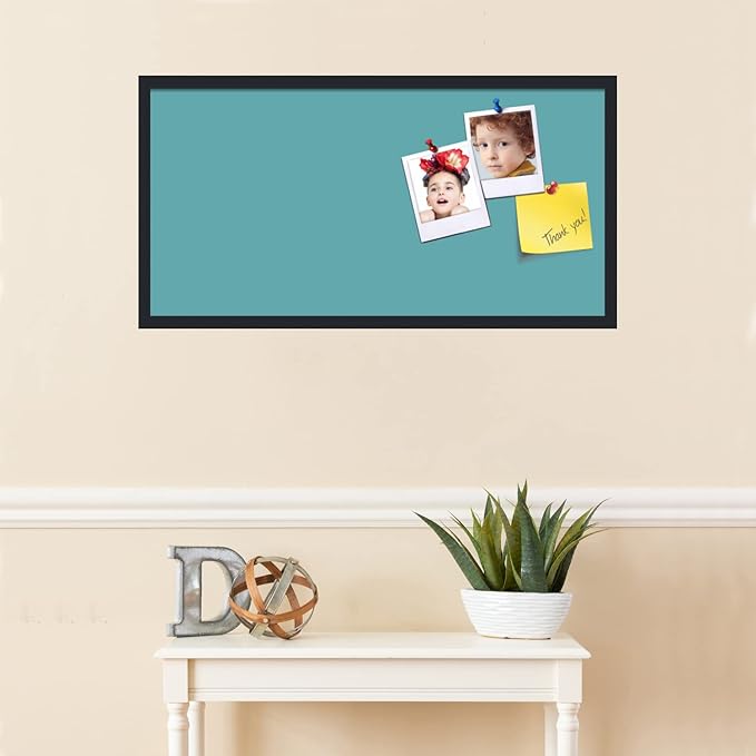 PinPix 36x18 Inch Cork Bulletin Board. This Decorative Framed Pin Board Comes with Aqua Pastel Design and a Satin Black Frame. Ideal for Home Office Decor or Message Board (PinPix-1806)-DeskLoop Office