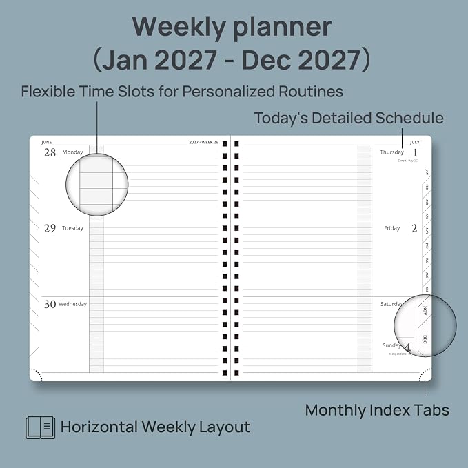 POPRUN 2027 Planner, 8.5" x 10.5" Weekly Calendar Book, Daily Appiontment Book - Image 3