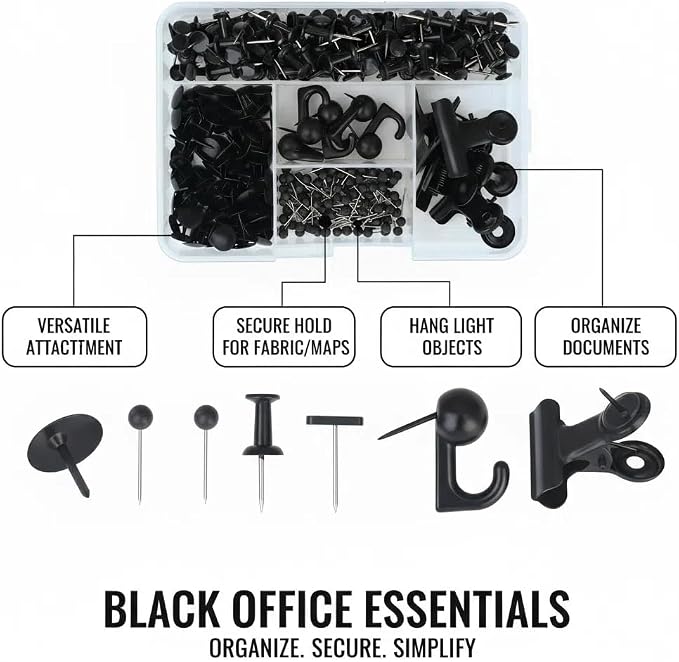 310 Pcs Black Push Pins Set, 5-Style Decorative Thumb Tacks - Image 3